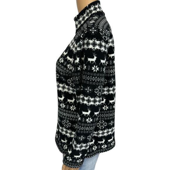 Talbots Winter Fair Isle Half Zip Mockneck Fleece Pullover Black Petite Size LP - Picture 6 of 10
